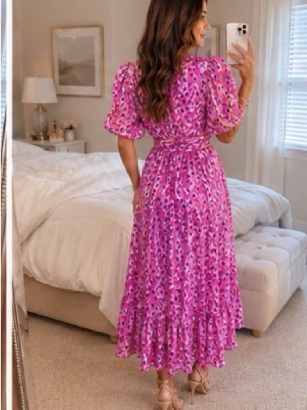 Lilly Pulitzer Juney Faux Wrap Midi Dress | Wild Fuchsia | Puff Sleeve | 6 - Picture 13 of 14